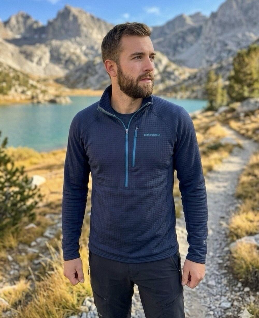 Patagonia R1 Regulator Mens Medium Blue Pullover Sweater 1/2 Zip Polartec Grid